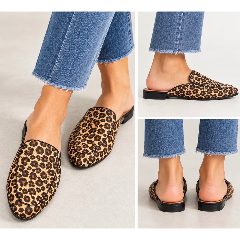 Caslon Evelyn Leopard Print Calf Hair Mule Loafers Womens Size 11M Slip On Flats
